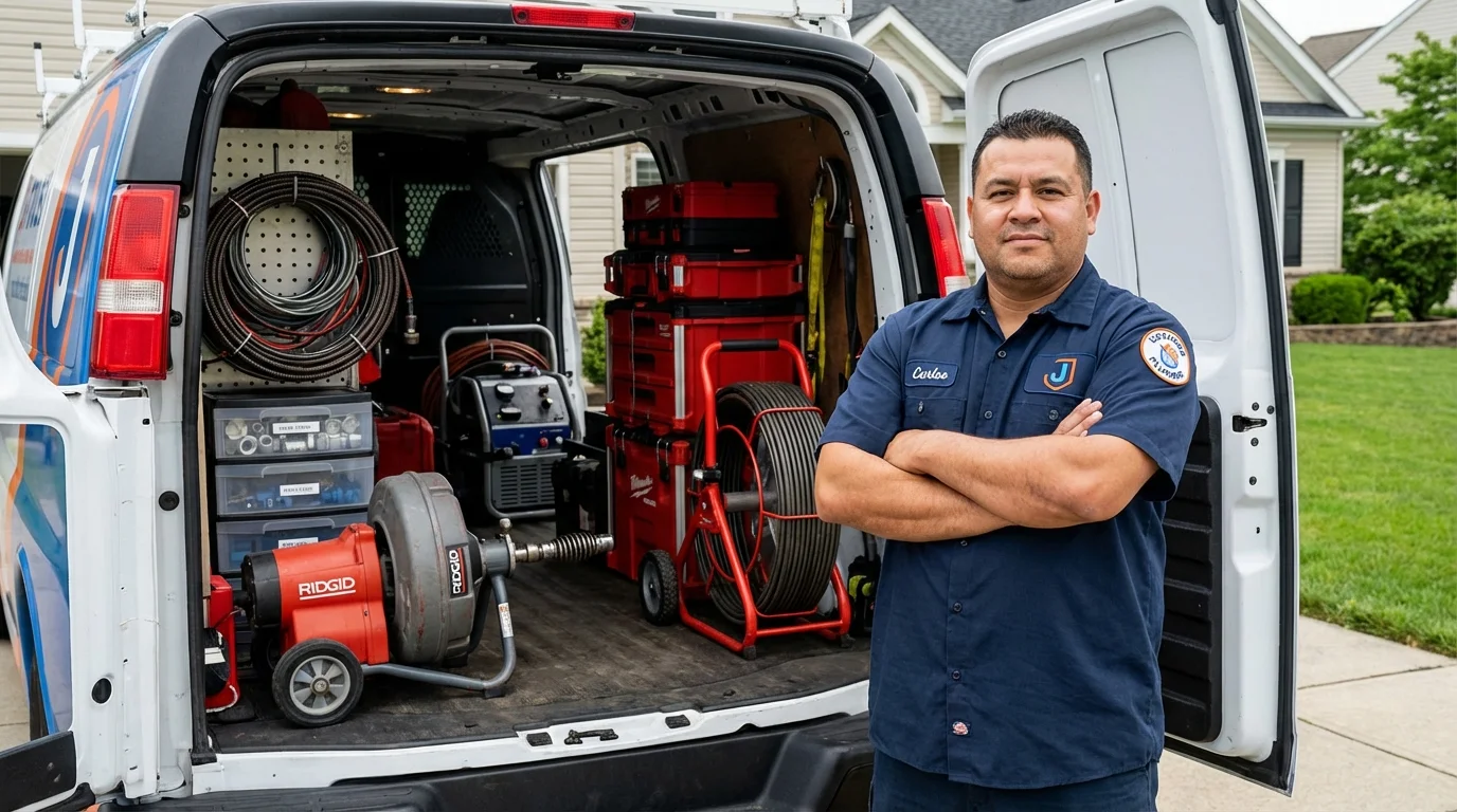 Professional drain cleaning equipment and Johns Plumbing LLC plumber in Middlebury