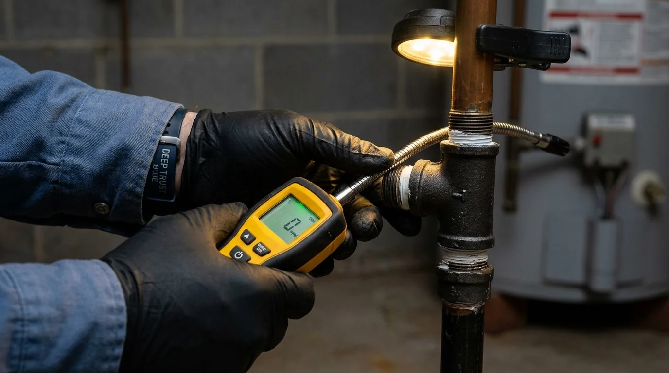 Gas leak detection with electronic sniffer by Johns Plumbing LLC in Middlebury