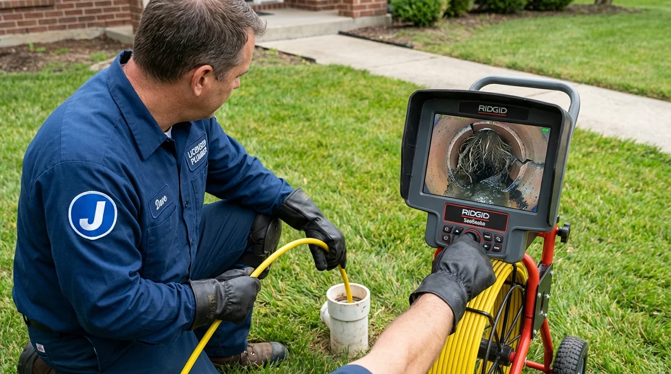 Sewer camera inspection being performed by Johns Plumbing LLC in Middlebury