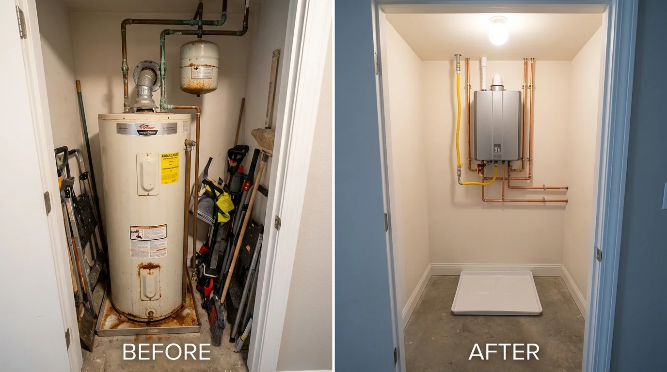 Tank water heater versus wall-mounted tankless unit comparison for Middlebury, CT homeowners