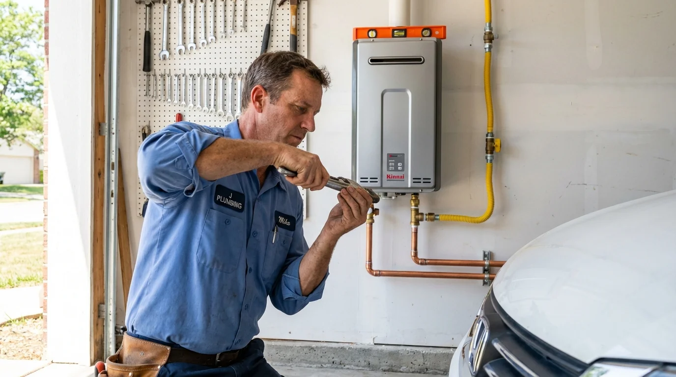 Tankless water heater installation by a Johns Plumbing LLC plumber in Middlebury